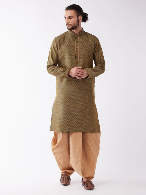 Vastramay Men's Black And Rose Gold Silk Blend Kurta And Dhoti Set